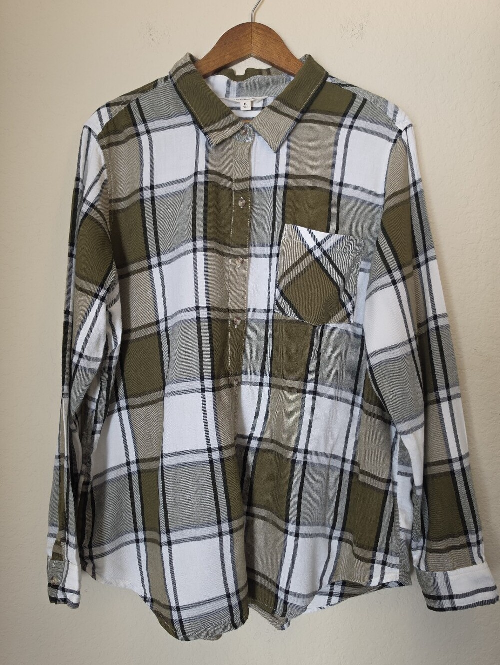 Lucky Brand Flannel Shirt Womens XL Green Grey Plaid Classic Western Gorpcore
